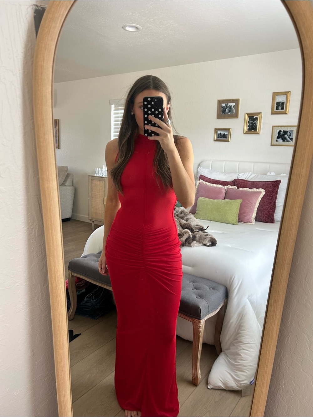 PrettyLittleThing Red Sleeveless Ruched Maxi Dress xs